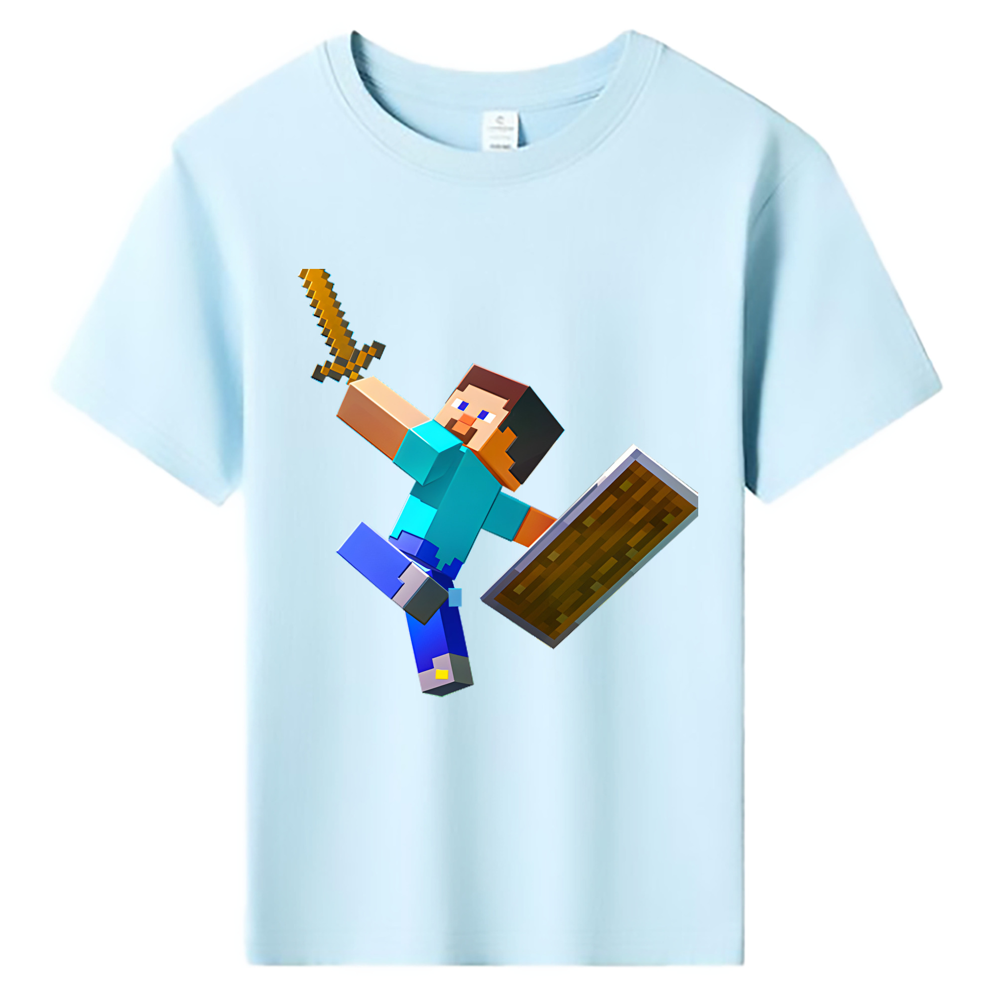 （画像用） マインクラフト ブロックの世界 Minecraft MC Block world 綿100％キッズTシャツ（フロントプリント）